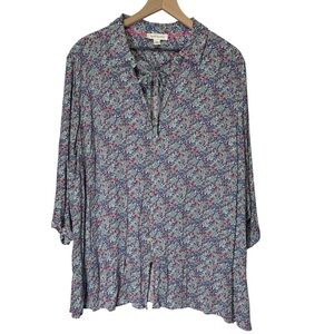 Vintage America Elsie Peplum Blouse Size 3X Floral Cottagecore Peasant Boho